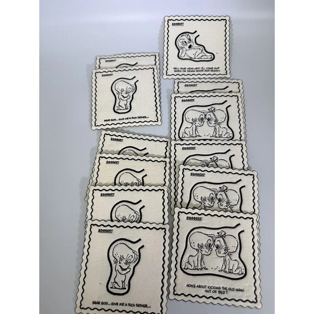 Vintage Eggbert Humorous Baby Cartoon Cocktail Napkins Set Of 15 Scalloped Edge